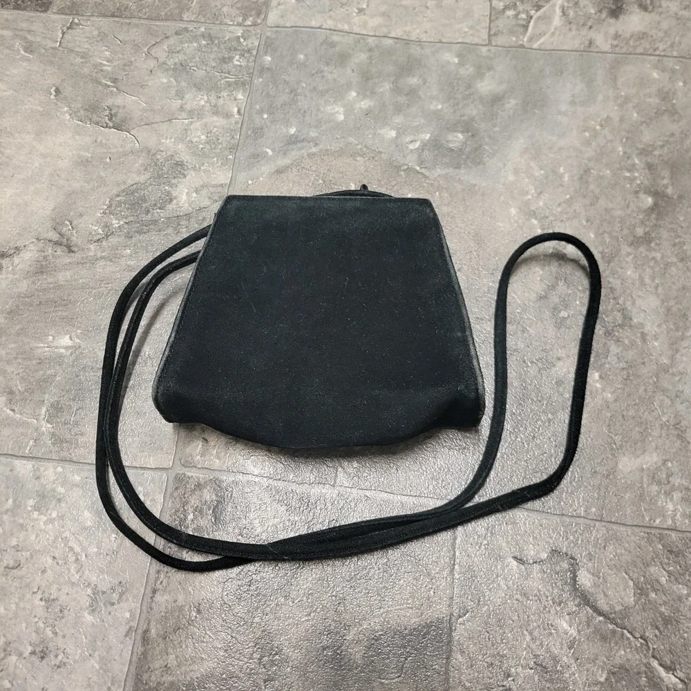 Vintage‎ 90s y2k Esprit Crossbody Bag Black Faux Suede Trapezoid Small OS
